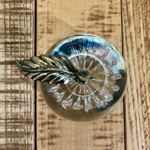 Vintage Glass Apple Paperweight with Brass Stem. - Picture 2 of 2